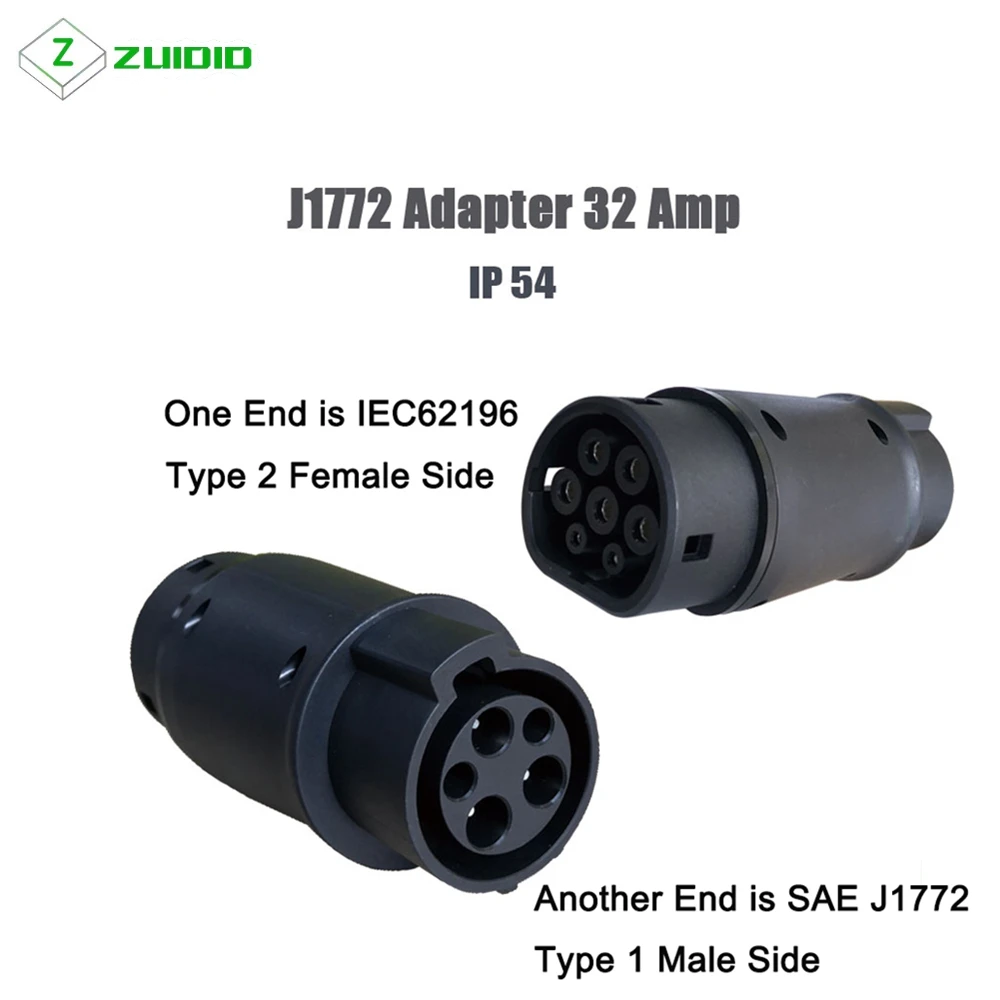 EV Adapter 16A 32A SAE J1772 Connector EVSE Car Charger Type 1 to Type 2 or Type 2 to Type 1 Electric Vehicle Charging Adaptor