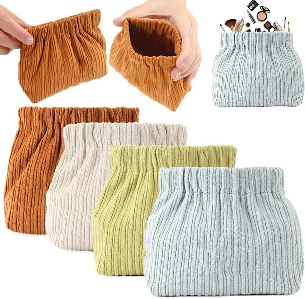 Key Storage Bag Corduroy Hair Tie Organizer Elastic Lipstick Storage Bag Cosmetic Travel Handbag Accessory Jewelry Storage