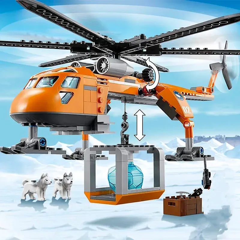 Compatible MOC Sets City Series Building Blocks Arctic Helicrane Aircraft Husky Dog Children's Toys Assembling Gifts 60034