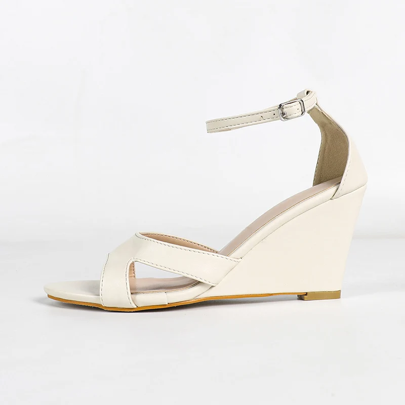 White Sandals Wedges Heels For Woman Summer Shoes 8cm Block Heels Ladies Dress Shoes Big Size 42
