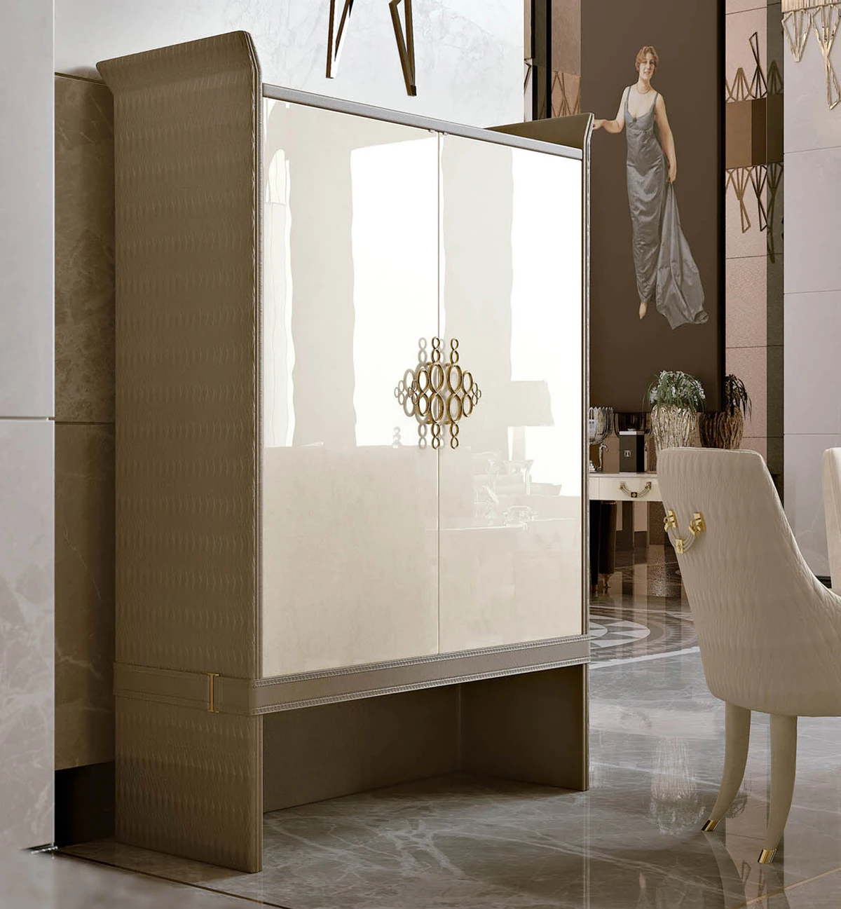 Vintage Modern Living Room Furniture White Leather Buffet Sideboard Mini Corner Home Glass Vitrine Cabinet for Home