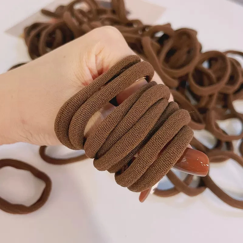 Bandas elásticas para el pelo para mujer y niña, accesorios para el cabello fijos de 4cm, color marrón liso, 30/50 Uds./Set