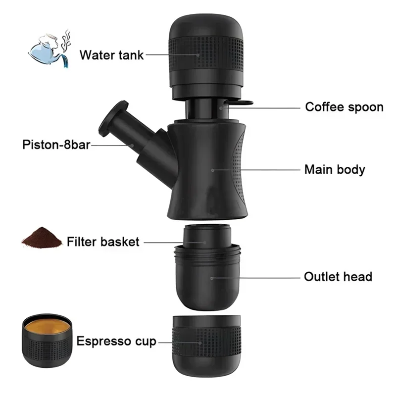 B82B- ماكينة القهوة بالضغط اليدوي ماكينة إسبريسو القهوة بالضغط المحمولة للمكتب/المنزل والمكتب والسفر والسفر في الهواء الطلق #5