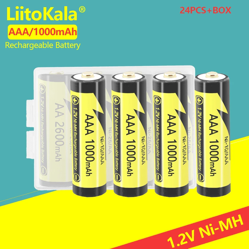 24PCS LiitoKala 1.2V AA 2600mAh Ni-MH Rechargeable Battery AA 1000MAH For Camera Toys Shaver Watch Mouse Clock Remote Control