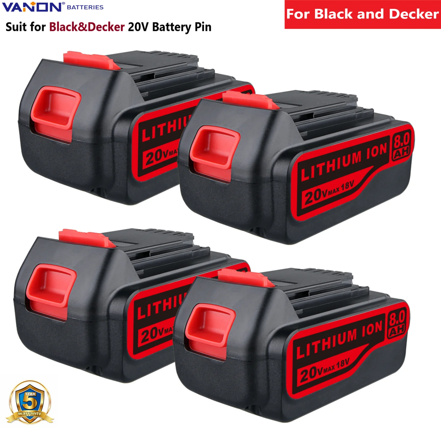 

VANON1/2/4 шт. LB2X4020 20 В 8,0 Ач для Black & Decker LB2X4020 LBXR20 LB20 LBX20 LBXR2020-OPE аккумуляторный штифт