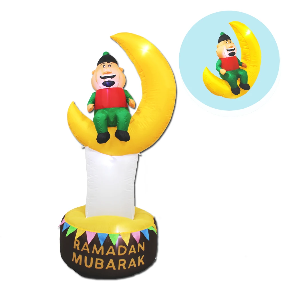 6ft Lighted Inflatable Ramadan Eid Mubarak Moon Decoration Blow up Islamic Eid Muslim Holy Celebration Decor for Outdoor Holiday