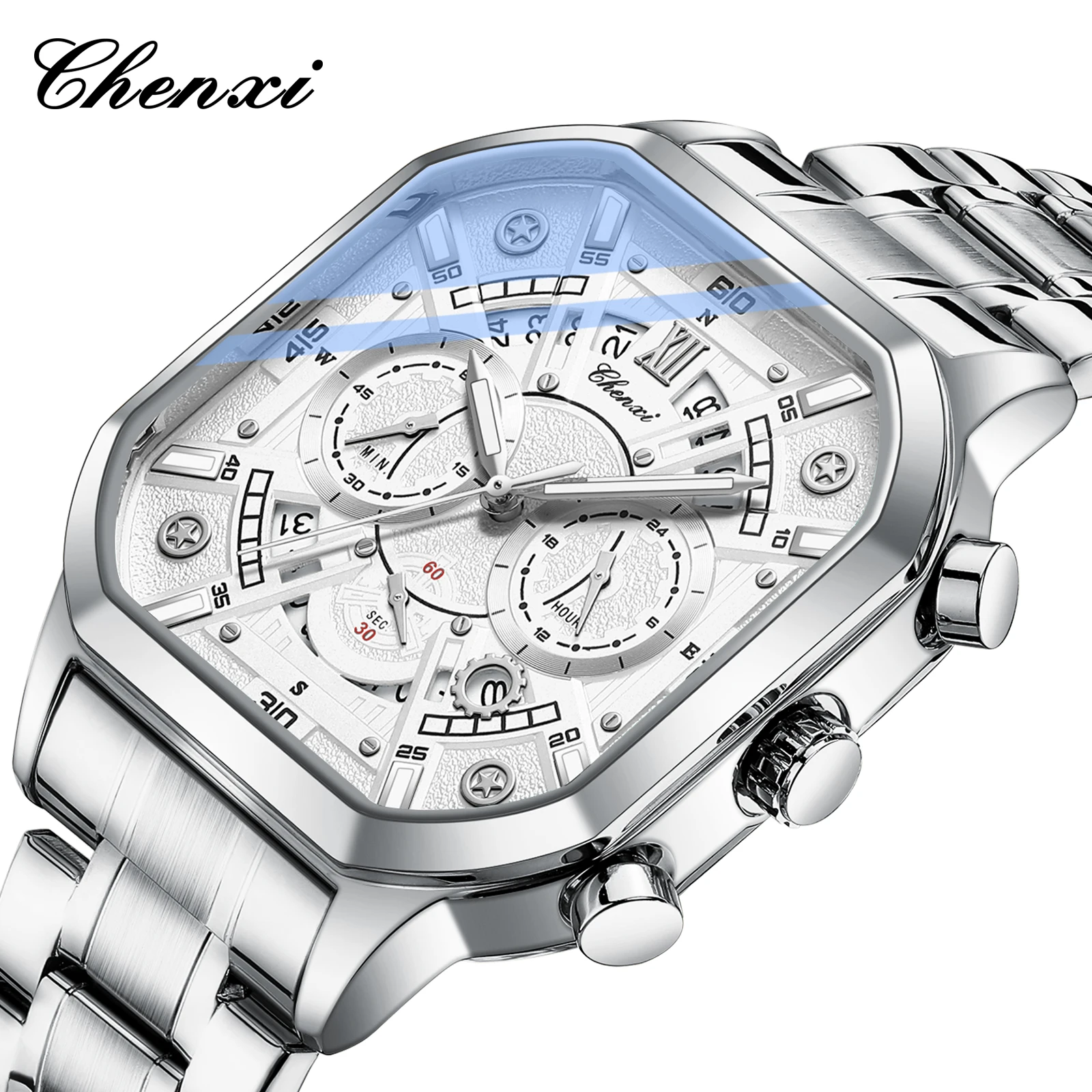 

CHENXI 9042, модные кварцевые часы, многофункциональный календарь, светящийся хронограф, водонепроницаемые деловые часы для мужчин, reloj hombre