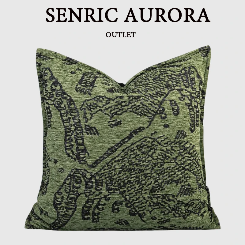 

Green Mountain Tiger Themed Heavy Embroidered Cushion Cover Luxury Italian Style Accent Pillow Case For Villa Hotel Office Sofa