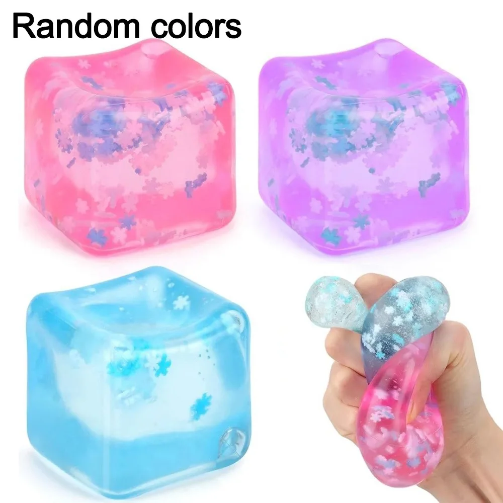 5cm Ice Cube Pinch Toy Transparent Ice Block Soft TPR Sensory Fidget Toy Mini Snowflake Pattern Slow Rising Balls