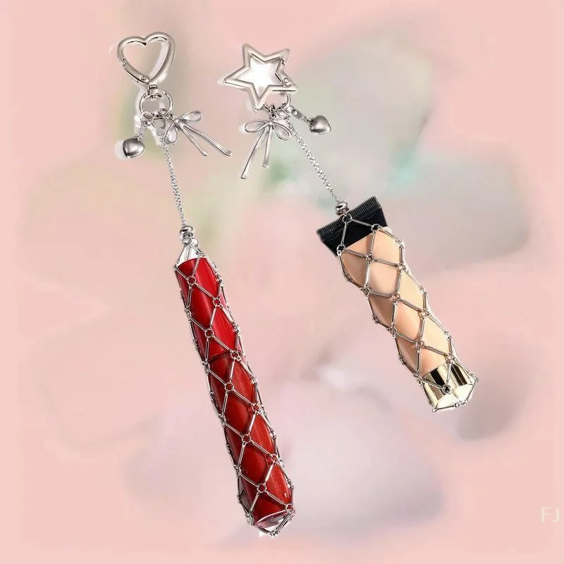 [YU] Metalowa Siatka Ze Stali Nierdzewnej, Lustrzany Wisiorek, Kieszonkowy Pokrowiec na Szminkę/Balsam do Ust, Brelok, Ozdoba do Torebki, Akcesoria Dekoracyjne