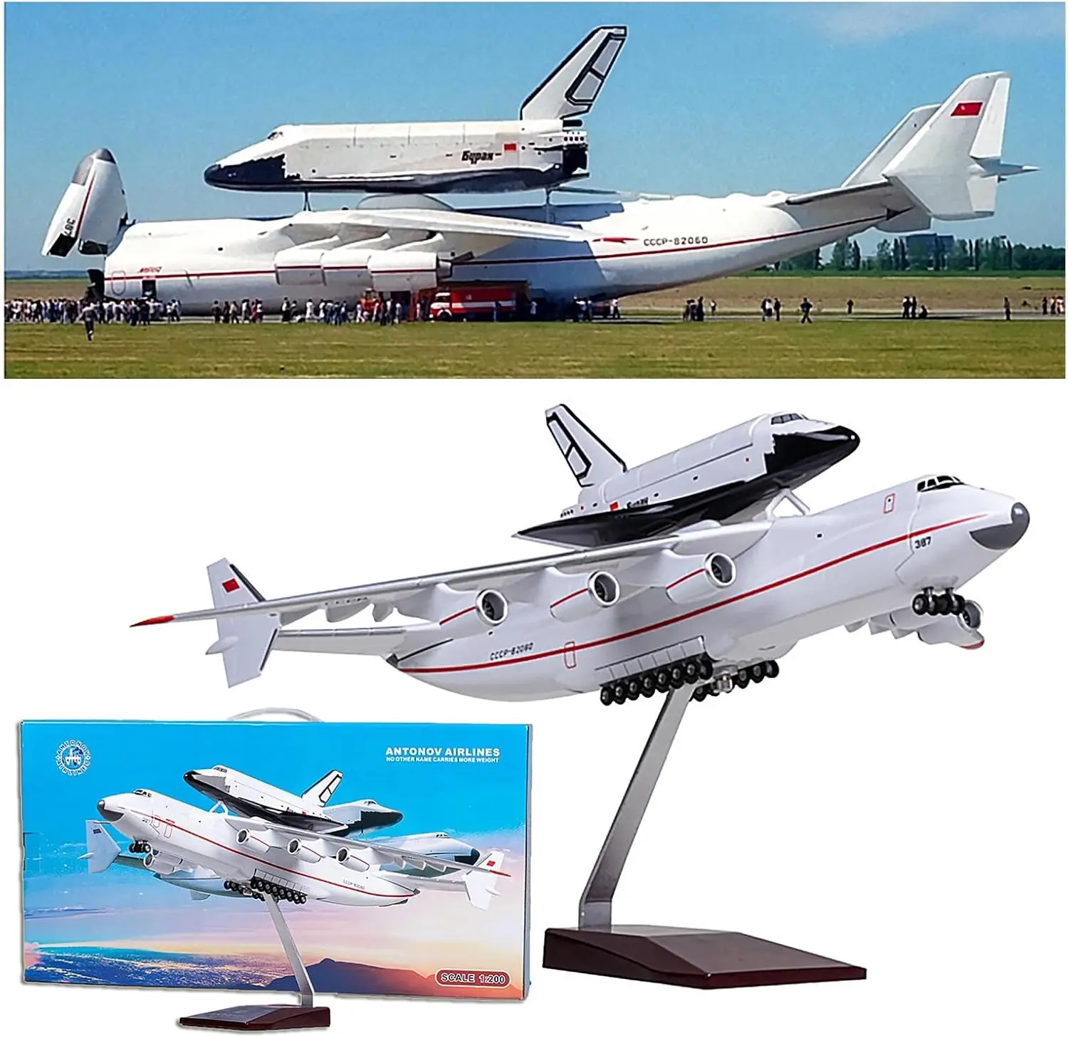Planes 42cm 1/200 Scale Model Antonov AN-225 Mriya Space Shuttle Blizzard Transport Airplane With Base Model Simulation Aircraft