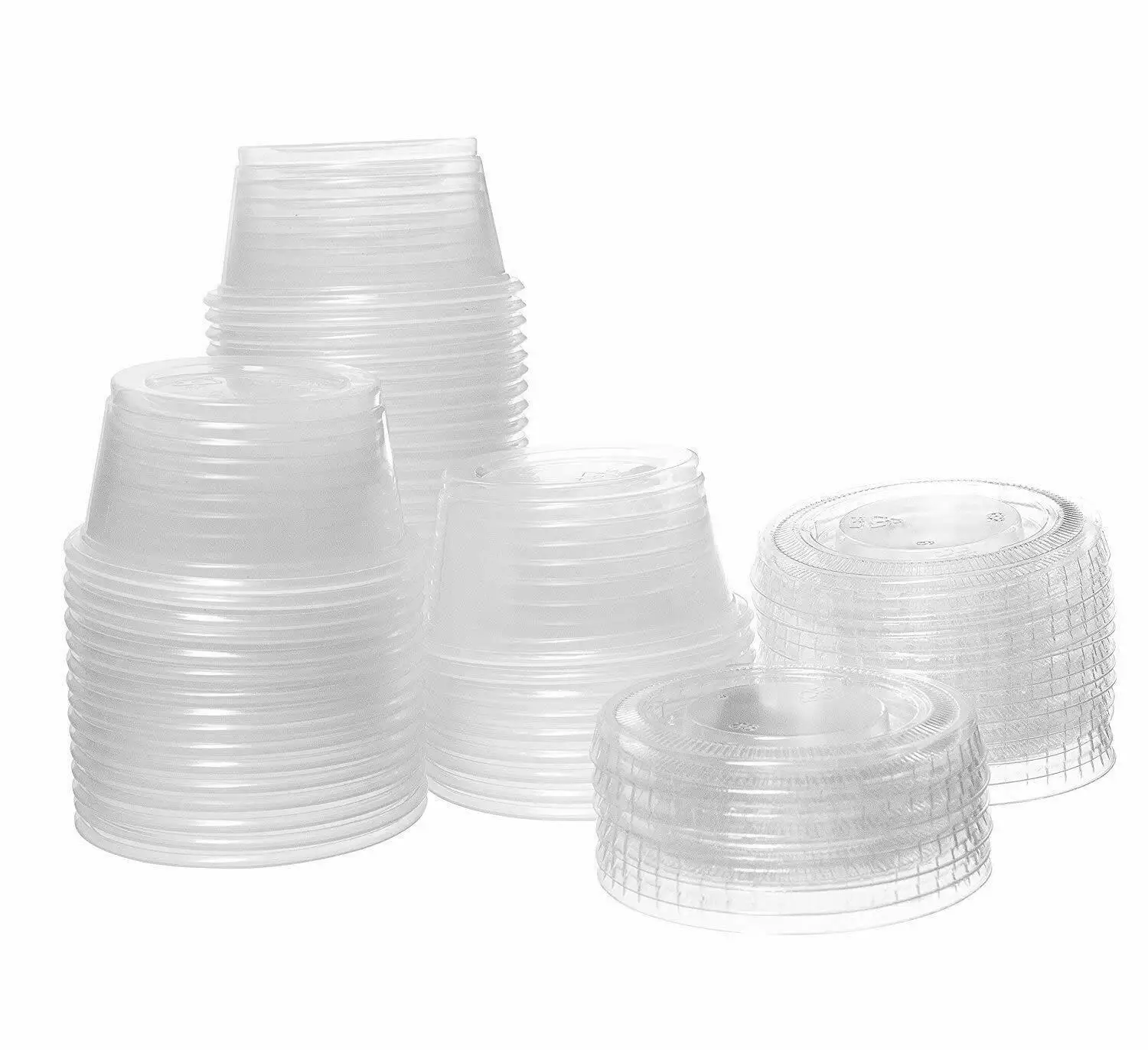

100Pcs Disposable Clear Plastic Portion Cups Flat Lids Leakproof Containers for Jelly Mousse Yogurt Sauces Dessert Snacks