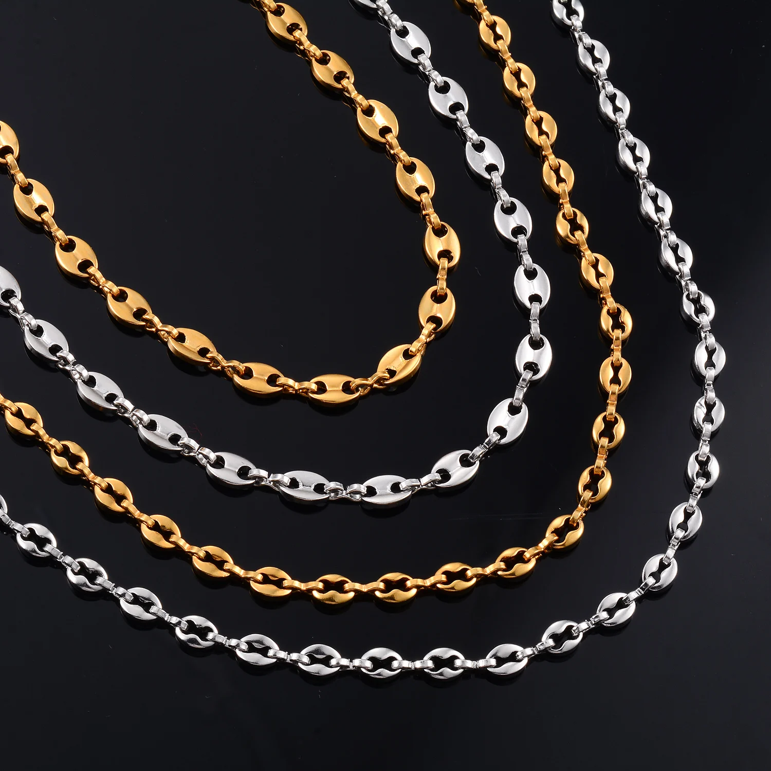 Trendige Schweinsnase-Halskette aus Edelstahl, Kaffeebohnen-Ketten, Unisex-Armbänder im klassischen Stil, Schmuck Großhandel – Detail 3