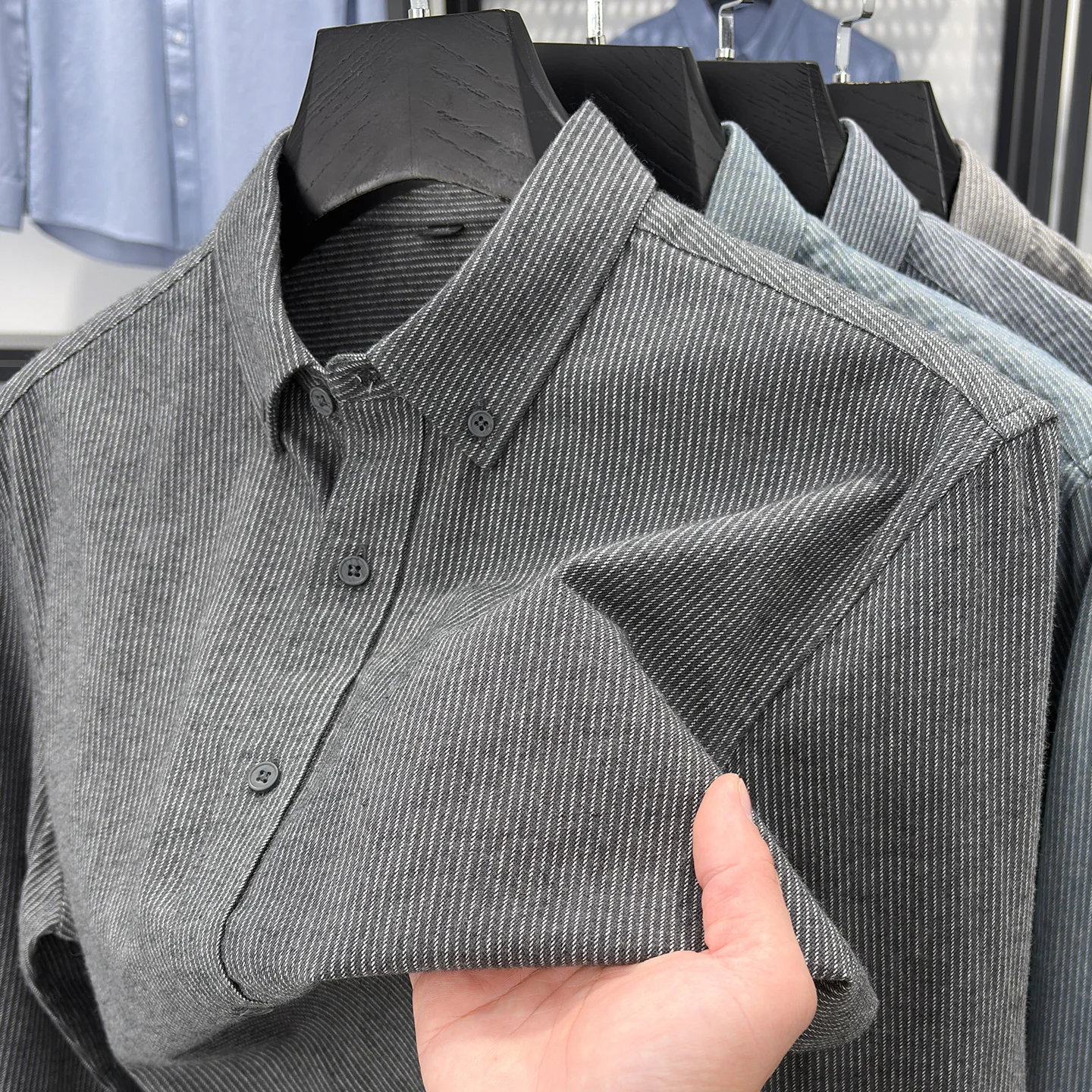 New in shirt 100% brushed striped long sleeve shirts for men slim fit casual shirt soft houndstooth plaid designer trend clothes