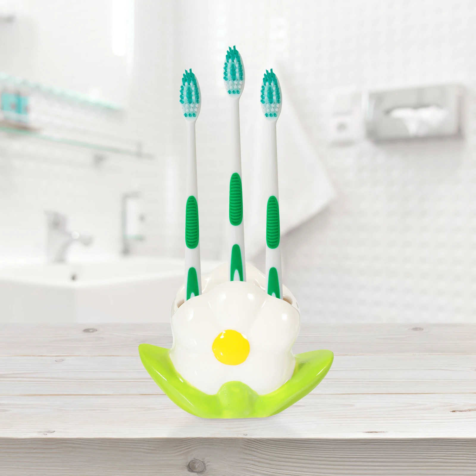 

Ceramic Flower Shape Toothbrush Stand Decorative Pen Holder for Desk Bathroom Vanity Countertop Organizer Multifunctional