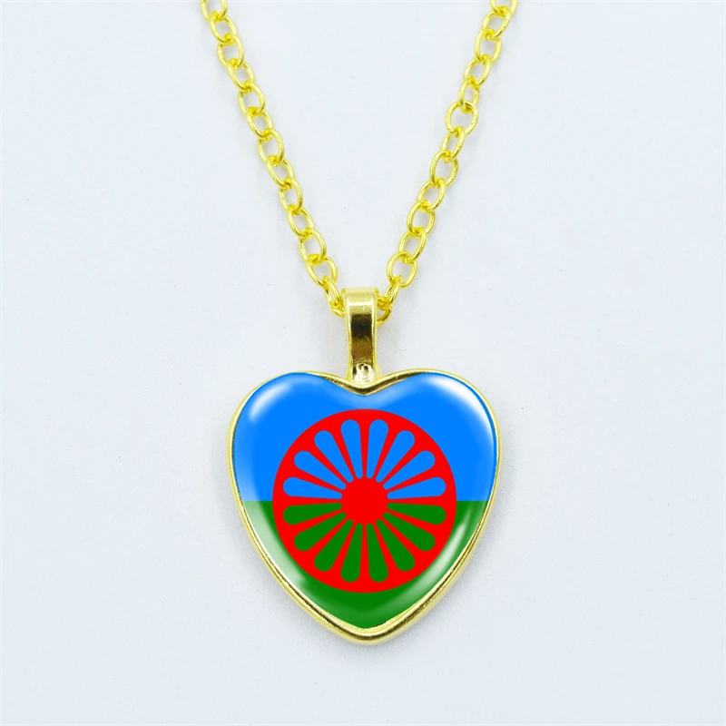 Gypsy Flag Romani Peoples Flag Necklace Cabochon Glass Pendant Fashion Statement Crystal Necklace Wholesale