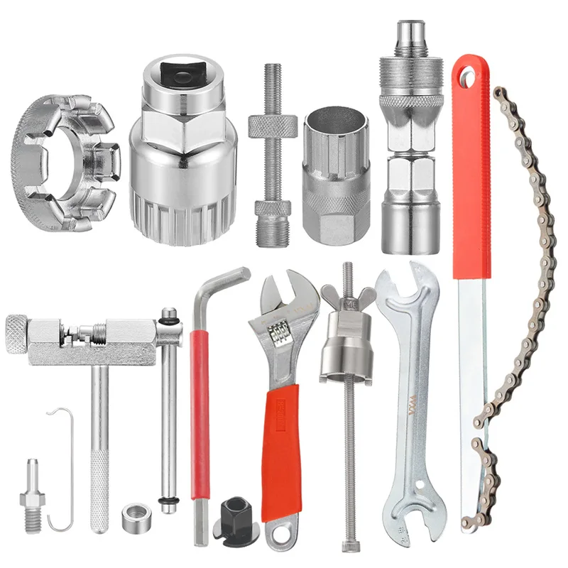 Mountain bike repair tool set to repair bicycle chain cutter flywheel axle removal accessories