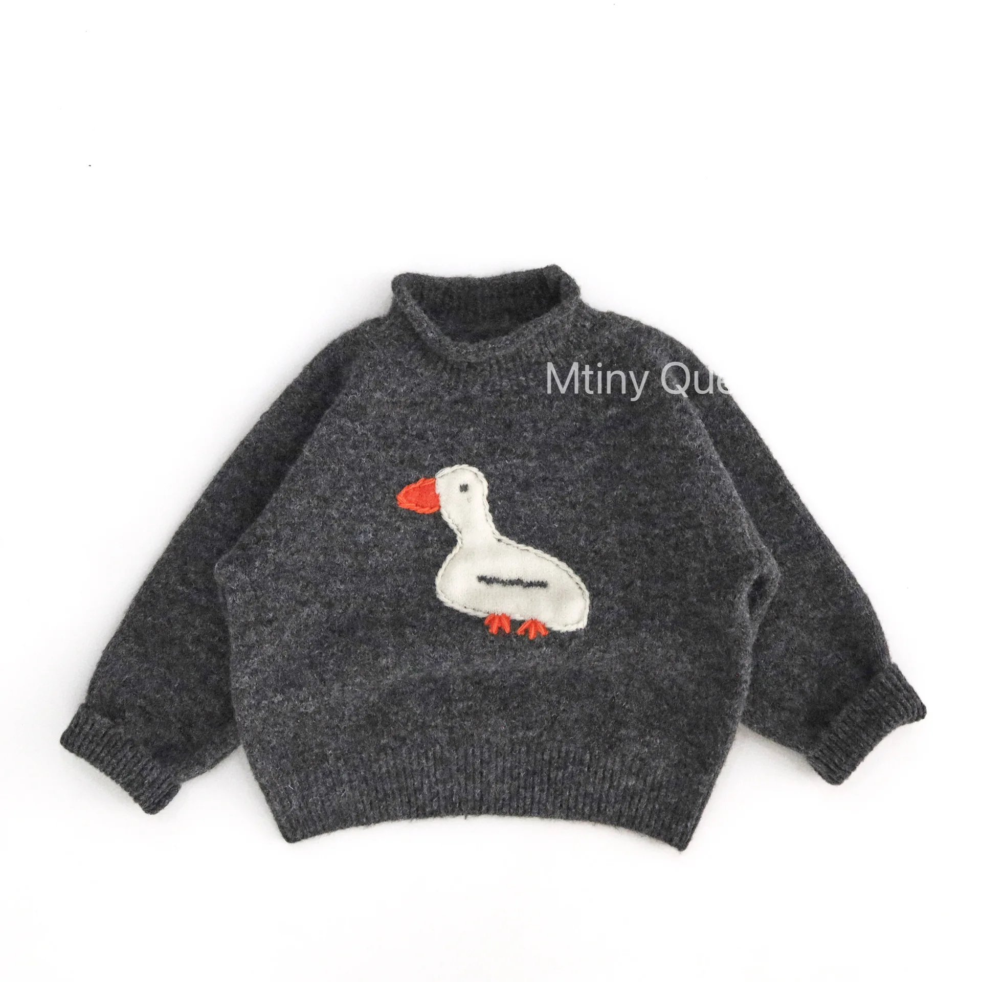 2025 Autumn New Children Long Sleeve Knit Sweater Boys Girls Cute Duck Pattern Turtleneck Sweater Baby Knitted Tops Kids Clothes