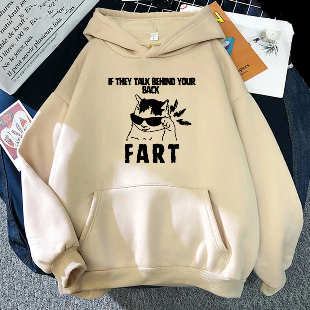 CAT Funny Graphic Sweatshirt If They Talk Behind Yo Back Fart Hoodies Long Sleeve Winter Soft Sudaderas Casual Men Women Hoodie