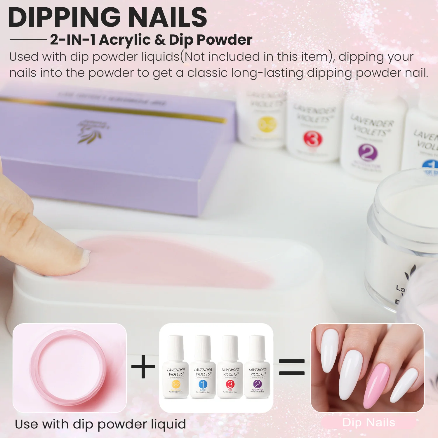 2 uds 1,06 oz/30g colores blanco y rosa polvo acrílico y polvo de inmersión 2 en 1 uso para extensión de uñas tallado manicura artística de uñas francesa