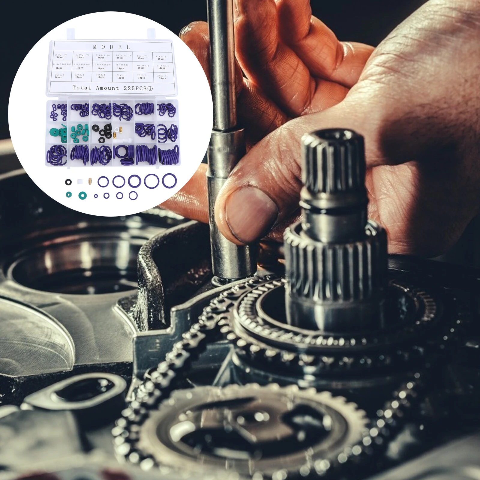 

225 pcs O Sealing Ring Gasket Kits Metric Purple Rubber Oil Heat Resistant Wear Resistant Automotive Industrial Hardware