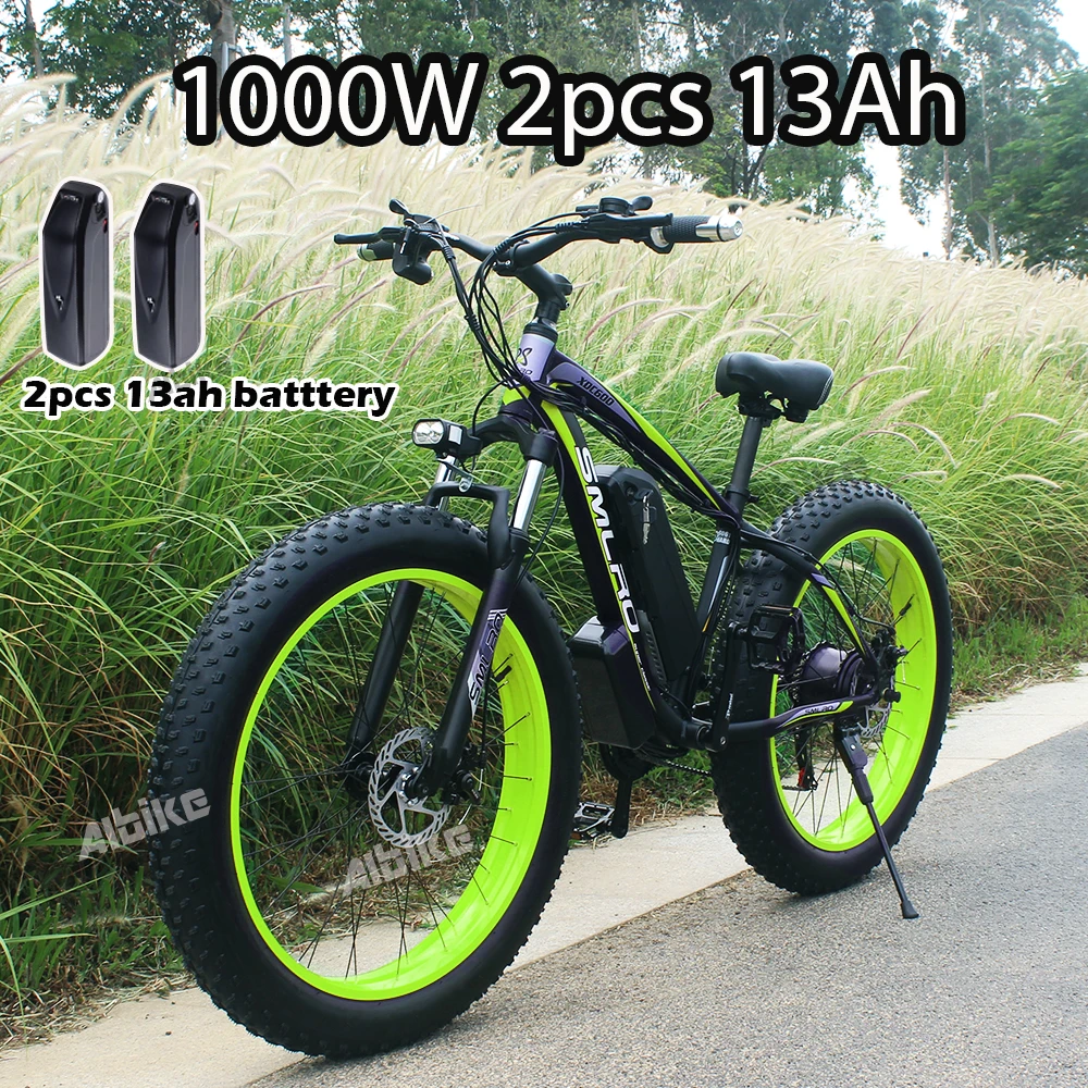 

Electric Bike for Adults 1000w Brushless Motor Ebike 26" x 4.0 Fat Tire Electric Bikes with 2pcs 48V 13Ah Removable Battery