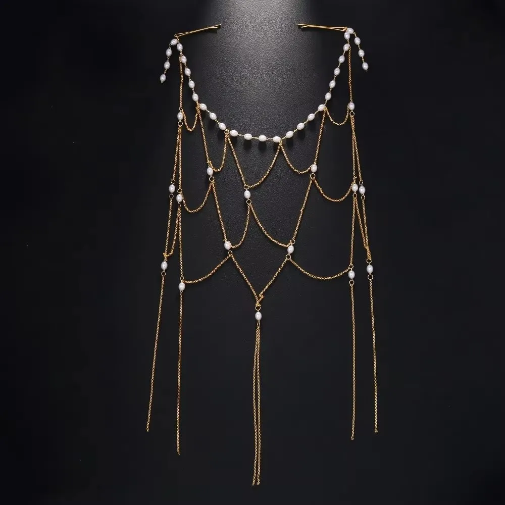 Vintage Bridal Head Chain Hollow Headpiece Zircon Pearl Headpiece Exquisite Imitation Pearl Tassel Hair Chain Festival