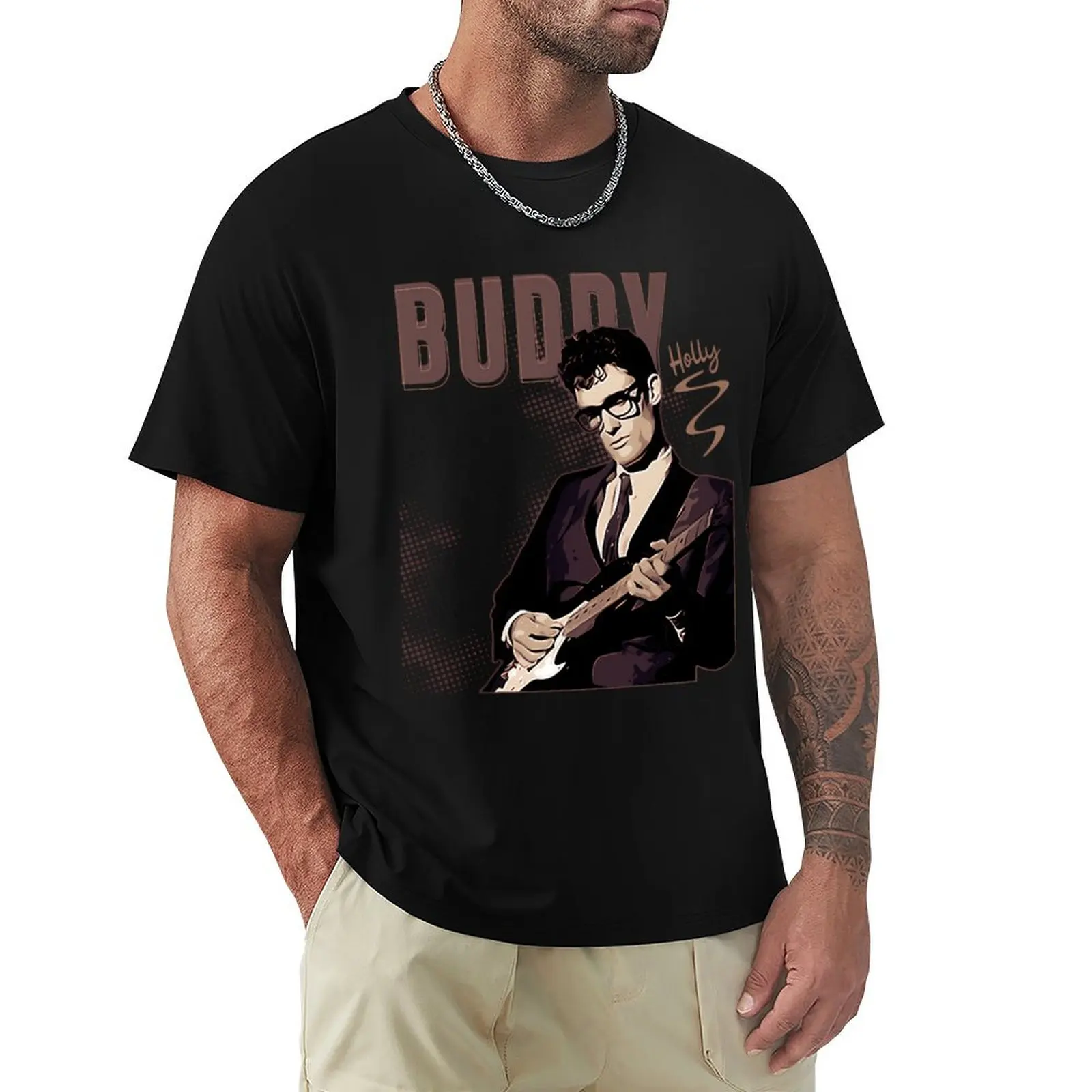 Buddy Holly Bron Vintage T-Shirt Basic Short Sleeve Cotton Blend T-Shirt