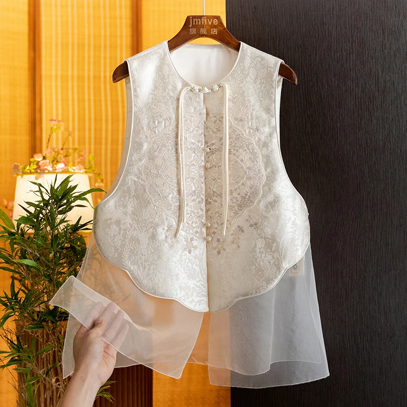 New Chinese-Style Heavy Embroidery Fashion Versatile Buttoned Vest for Women 2026 Spring New Simple Commuter Vest