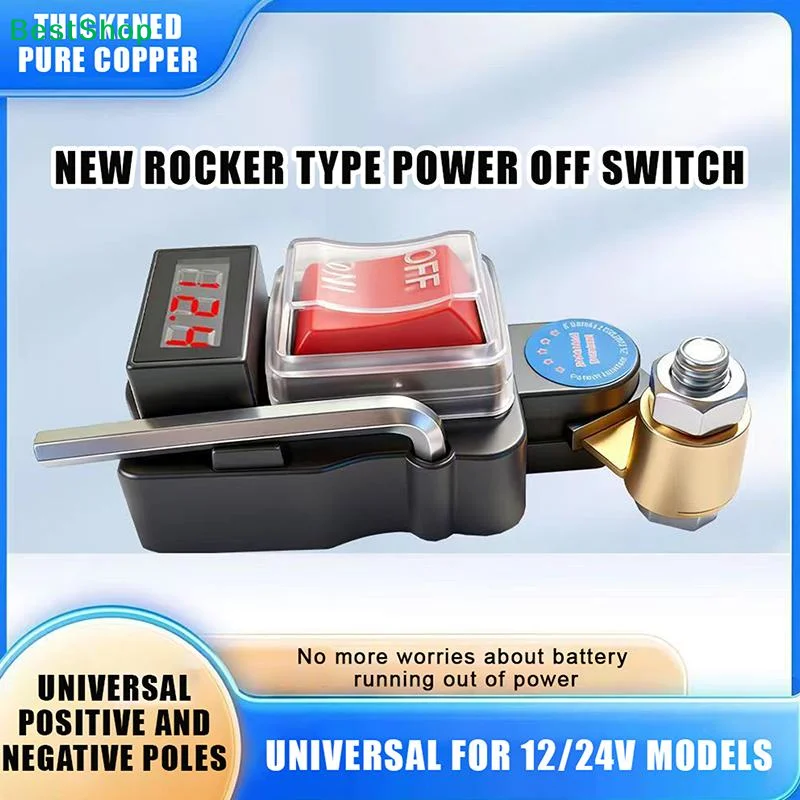 Rocker Type Battery Disconnect Switch With Voltage Display And Thickened Pure Copper Perfect For 12V 24V Car Truck RV Marine Use