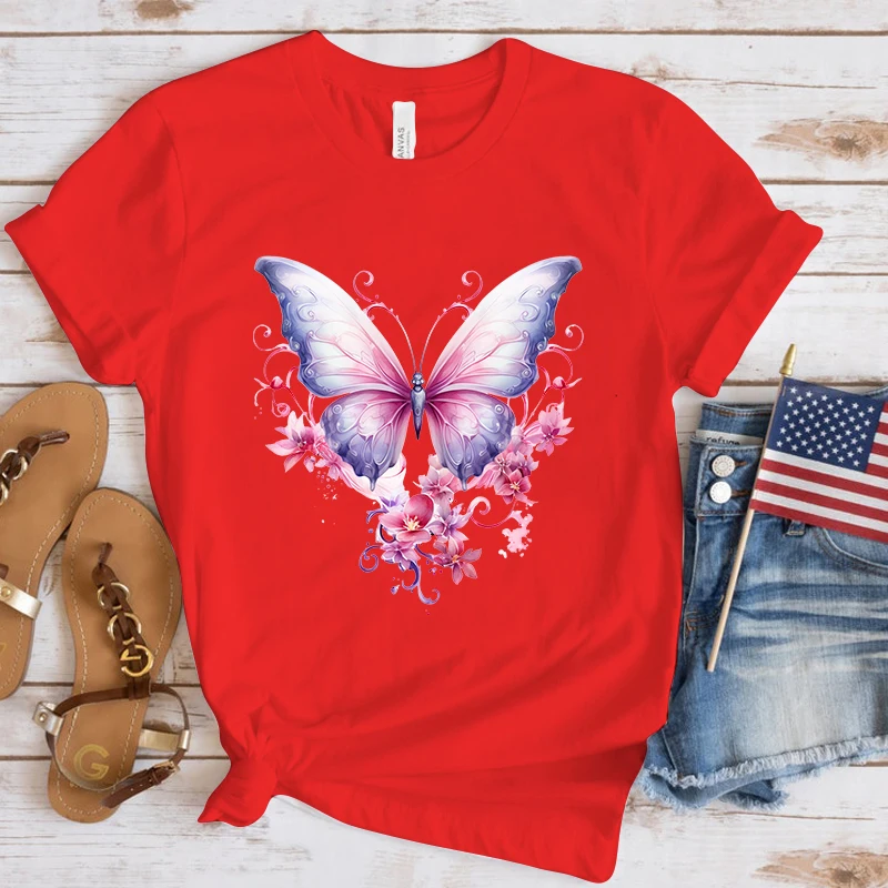 

Breast Cancer Awareness Flowers Butterfly T-Shirt Men Women Fashion Harajuku T Shirt Summer Cool Short Sleeve Hip Hop Top Tee