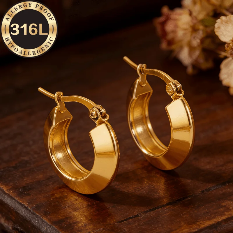 Elegant Women's 316L Stainless Steel Earrings Hypoallergenic Earrings, Triangle Round Simple and elegant