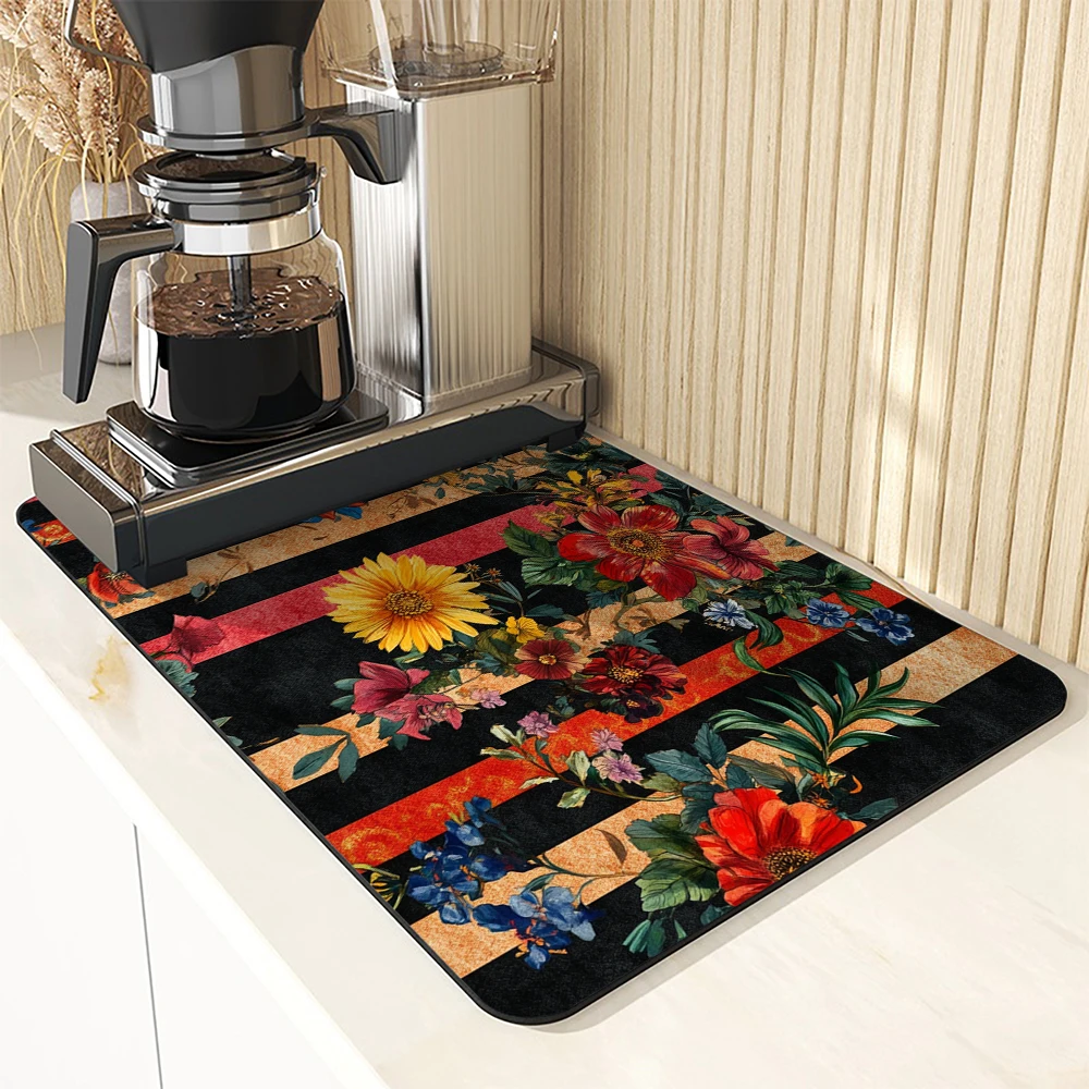 Absorbent Tableware Dish Drying Mats Geometric Desk Drain Pad Heat Resistant Counter  Mat Non-slip Draining Placemat Kitchen