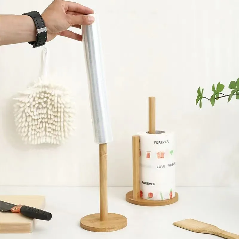 Kitchen Wooden Roll Paper Towel Holder Bathroom Tissue Stand Dining Table Vertical Napkins Rack Toilet Storage Accessories
