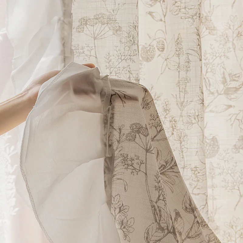 

Custom Size Milk Coffee Pine Cones French Retro Print Luxury Tulle Curtains for Living Room Bedroom Dining Solid Color Decor