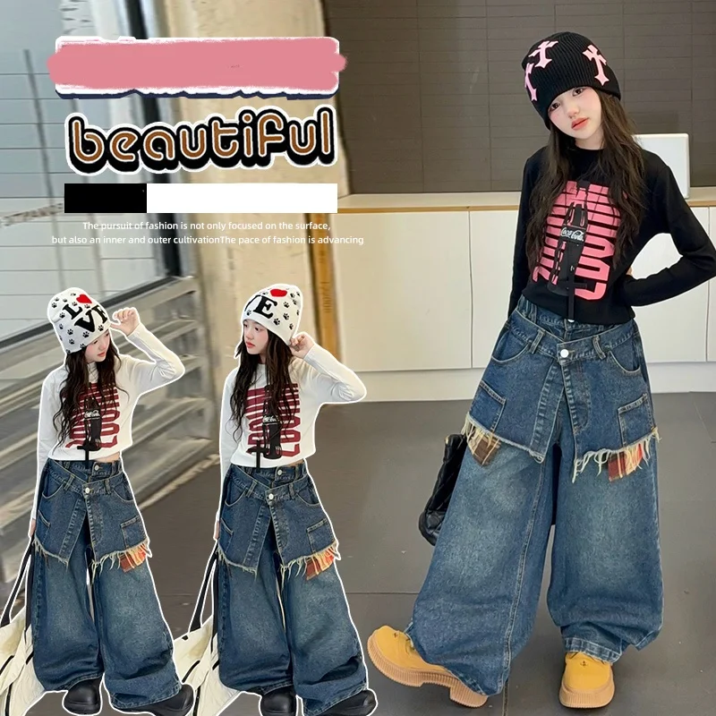 

Girls Clothes Sets Size 4-14Y Kid Tee Top&Denim Bottom Suit Child 2Pieces Of Clothing Sets Toddle Streetwear Style Fashion Sets