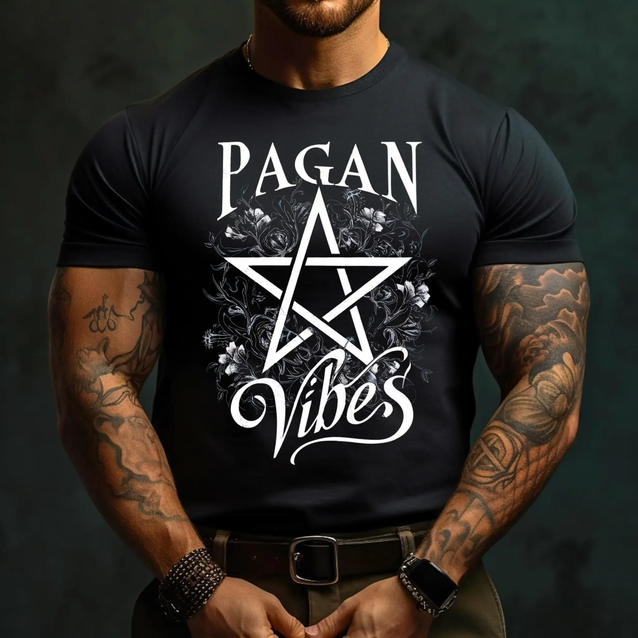 Pagan Vibes T Shirt with Pentagram Design Gothic Witch Aesthetic Wiccan Ritual Wear Esoteric Fashion Top Dark Mystic Apparel