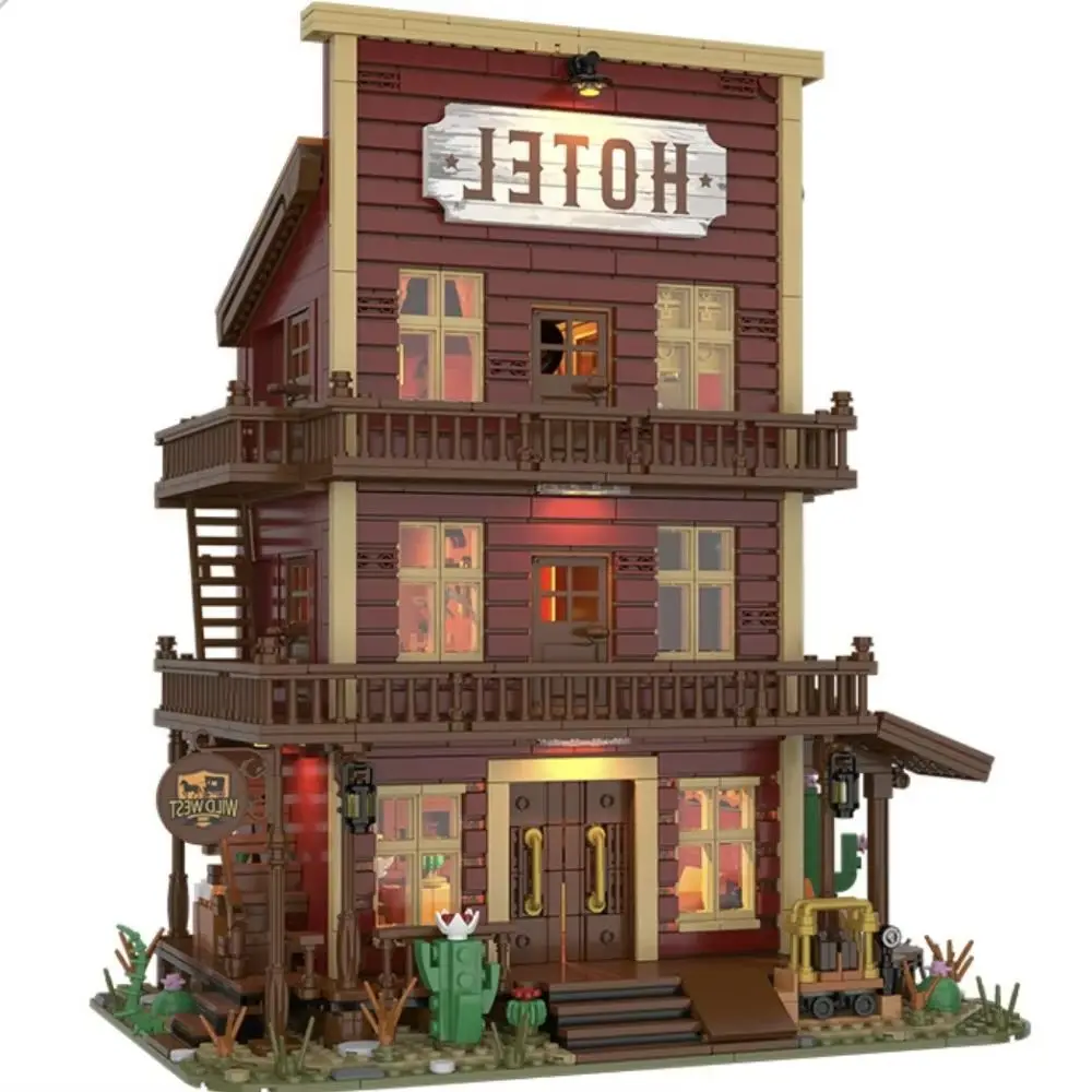 MOC – Villa de cowboy sauvage, Architecture, grand hôtel occidental, maison, ensemble de blocs de construction, Bar Tvern, cabane, idée du désert, jouets, cadeaux pour enfants
