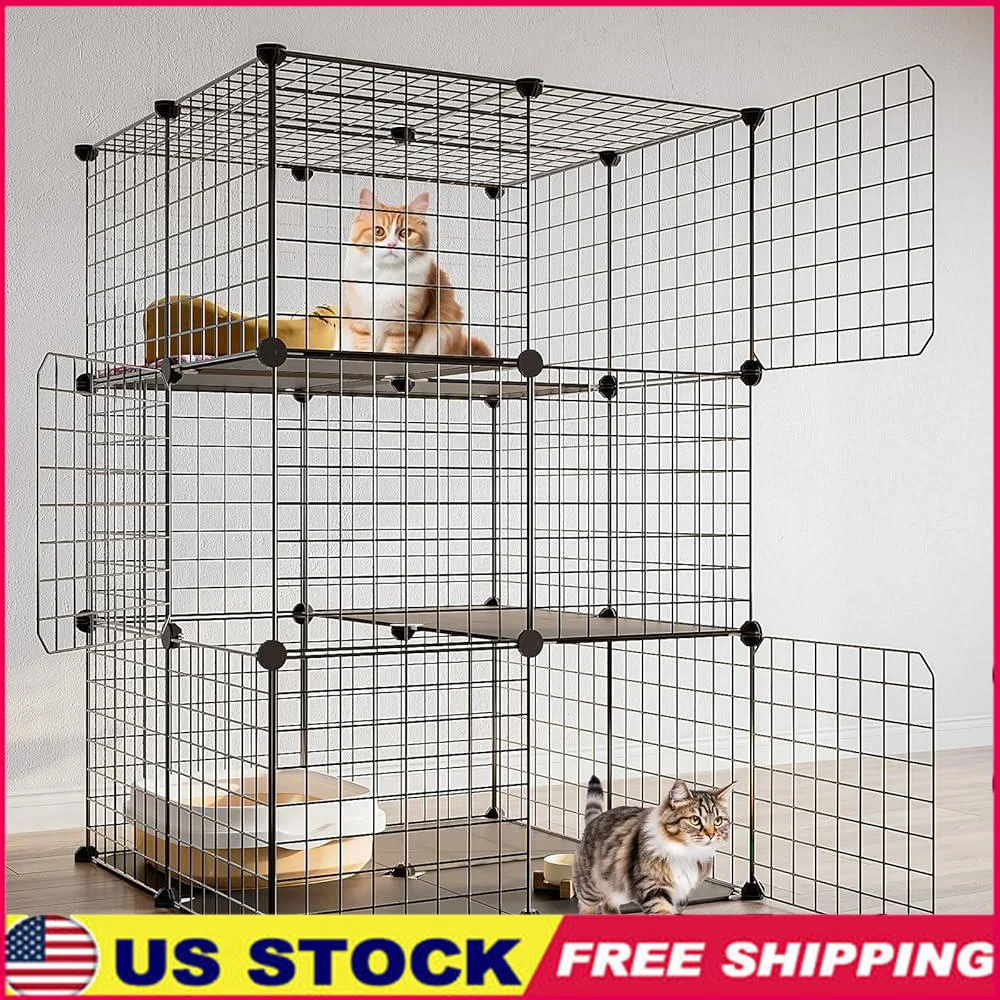 

Detachable 3-Tier Cat Cage Indoor Playpen Metal Wire Kennels Large Safe Space Cats Kittens Easy Assembly