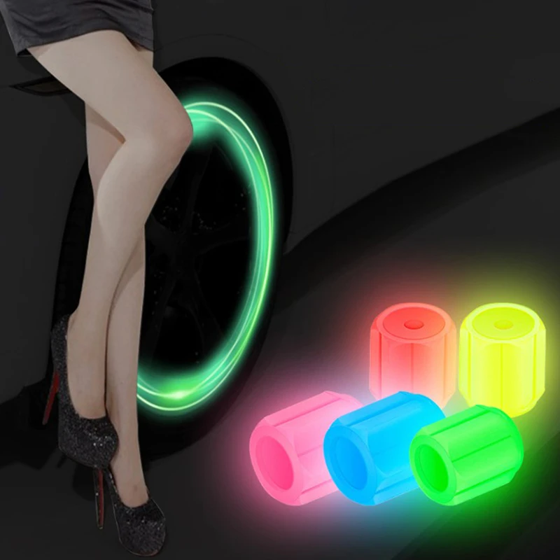 4Pcs Car Wheel Luminous Valve Caps Fluorescent Motorcycle Bicycle Wheel Styling Tyre Hub Universal Accessories