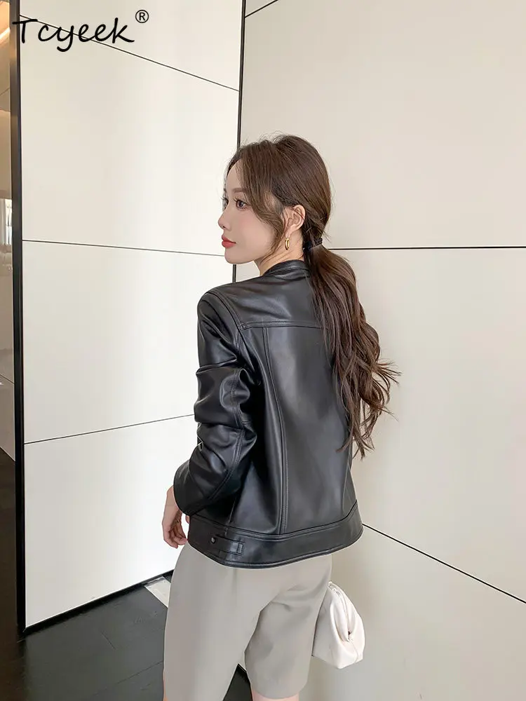 Tcyeek Real Leather Jacket Women Autumn Clothes Fashion Womens Coats 100% Sheepskin Motorcycle Coat Black Short Casaco Feminino