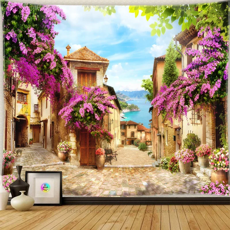 Landscape Room Decoration Natural Tapestry Sea View Waterfall Aesthetics Bohemian Hippie Home Decor Landscape Wall Hanging
