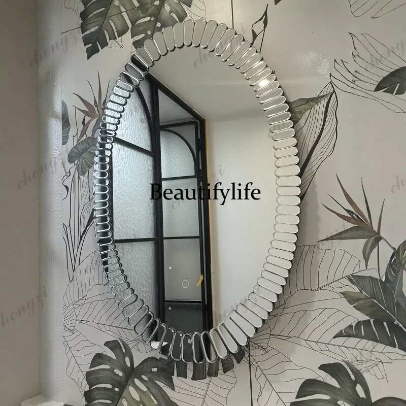 

HR French retro toilet oval bathroom mirror wall-mounted fireplace art decorative mirror sink makeup