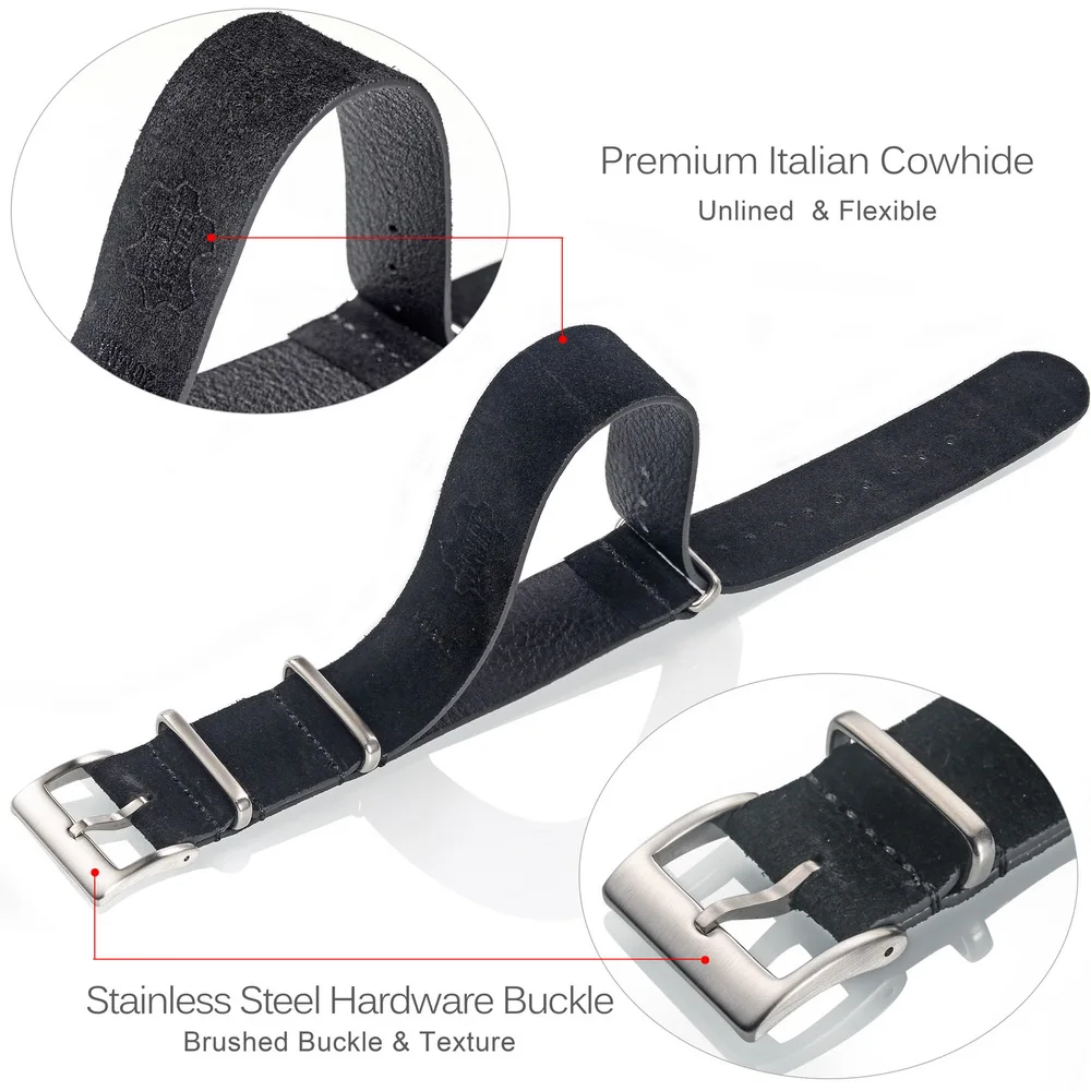 HEMSUT Genuine Leather Watch Band Suede One Piece Style Military Wrist Strap Vintage 18 20 22mm Replacement Wrap for Men Women
