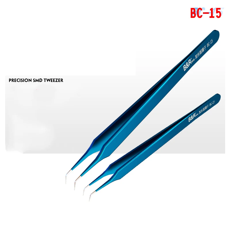 B&R BC15 Bent Tip Flying Line Tweezers Hardened Thickened Precision Stainless Steel Elbow Forceps Electronic Phone Repair Tool