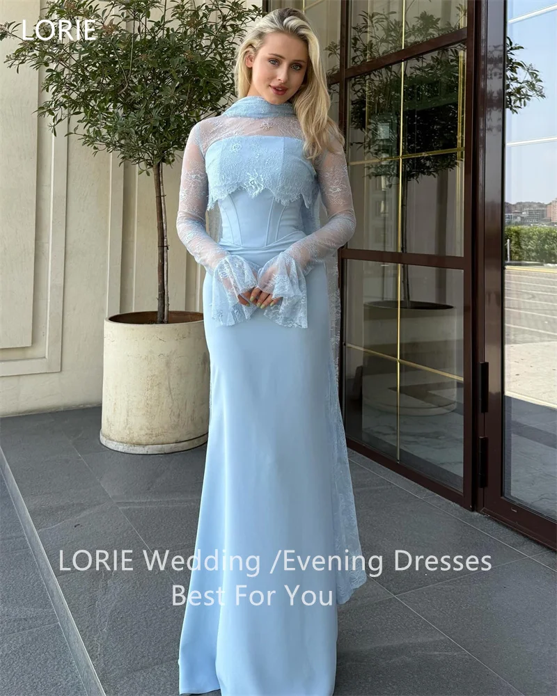 LORIE Transparent Lace Party Dresses Mermaid High Neck Full Sleeve Pleat Evening Prom Dress Floor-Length Prom Gowns Customized image 4