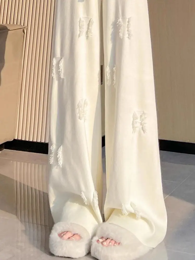 

Japan White Knitted Wide-Leg Trousers For Women'S Autumn Clothes Are Drooping And Versatile High-Waisted Autumn Trousers