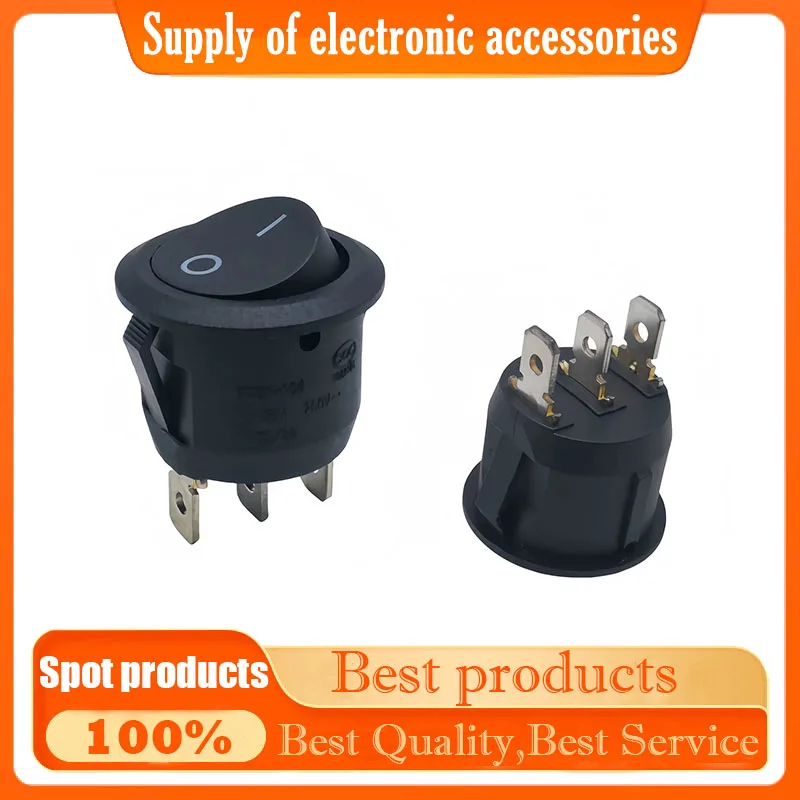 KCD1-106 ship-type switch with 3 pins and 2 positions. Circular rocker switch with 6A current rating and 250V voltage rating.