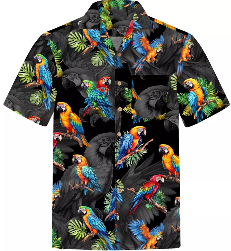 

Parrot Print Blouses Mens Purple Floral Social Casual Hawaiian Short Sleeve Gift Design Novelty Oversize Beach Harajuku Shirt