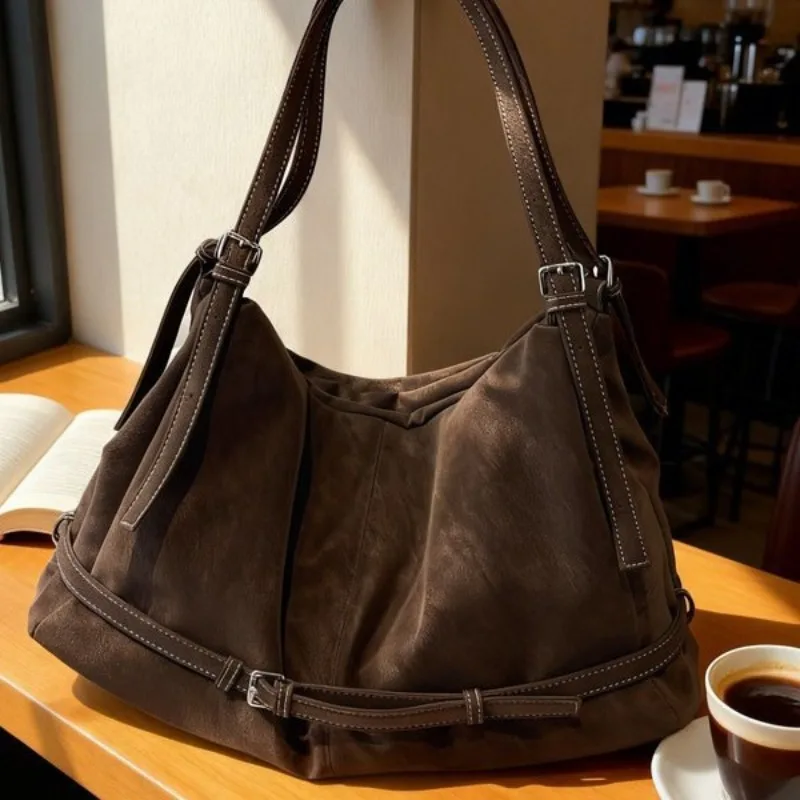 

1 Pc Solid Color Fashion Matte Suede Retro Tote Bag for Women 2025 Fall Winter New Trendy Large Capacity Shoulder Underarm Bag